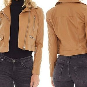 Love Tree Camel Faux Leather Biker Moto Jacket Size Medium NWT